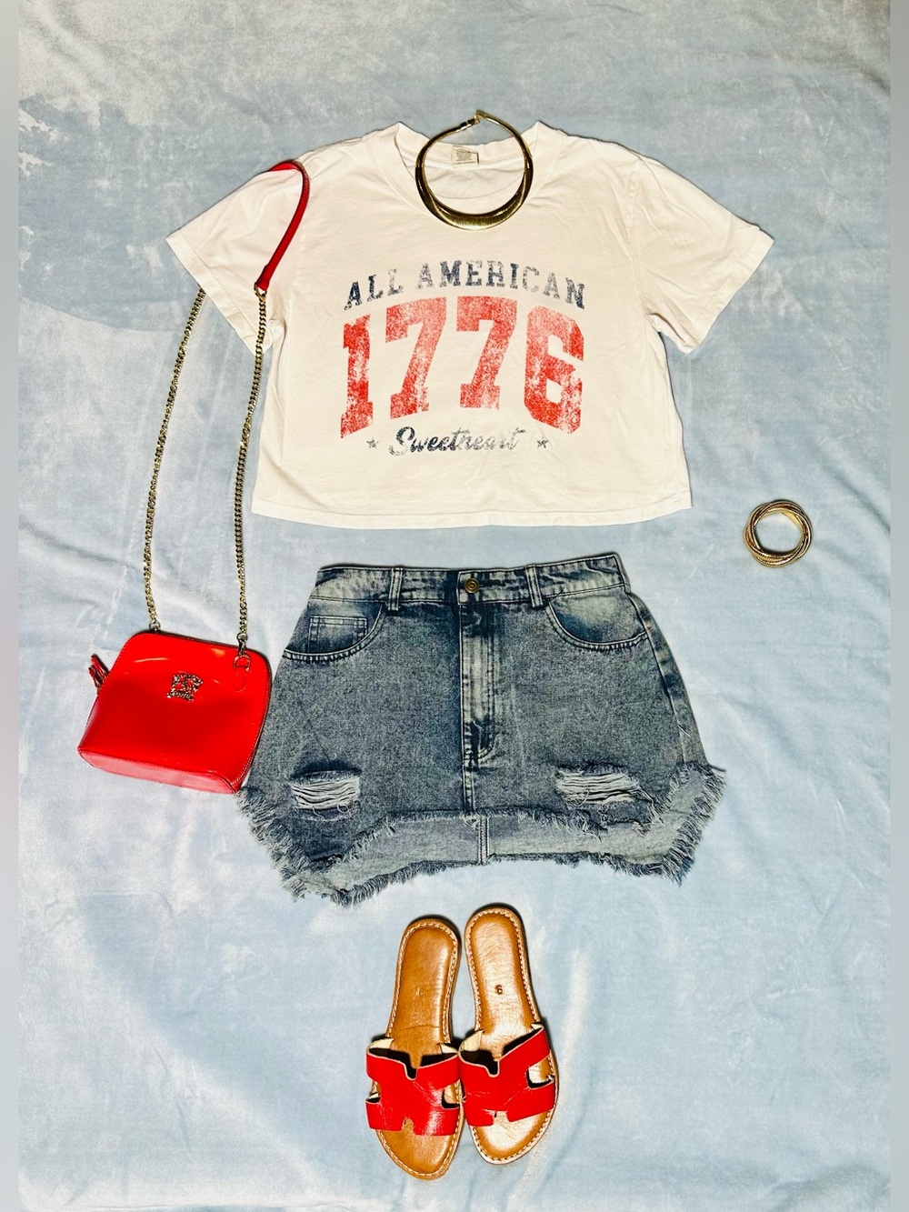 Cropped White Blue Red Americana Tshirt